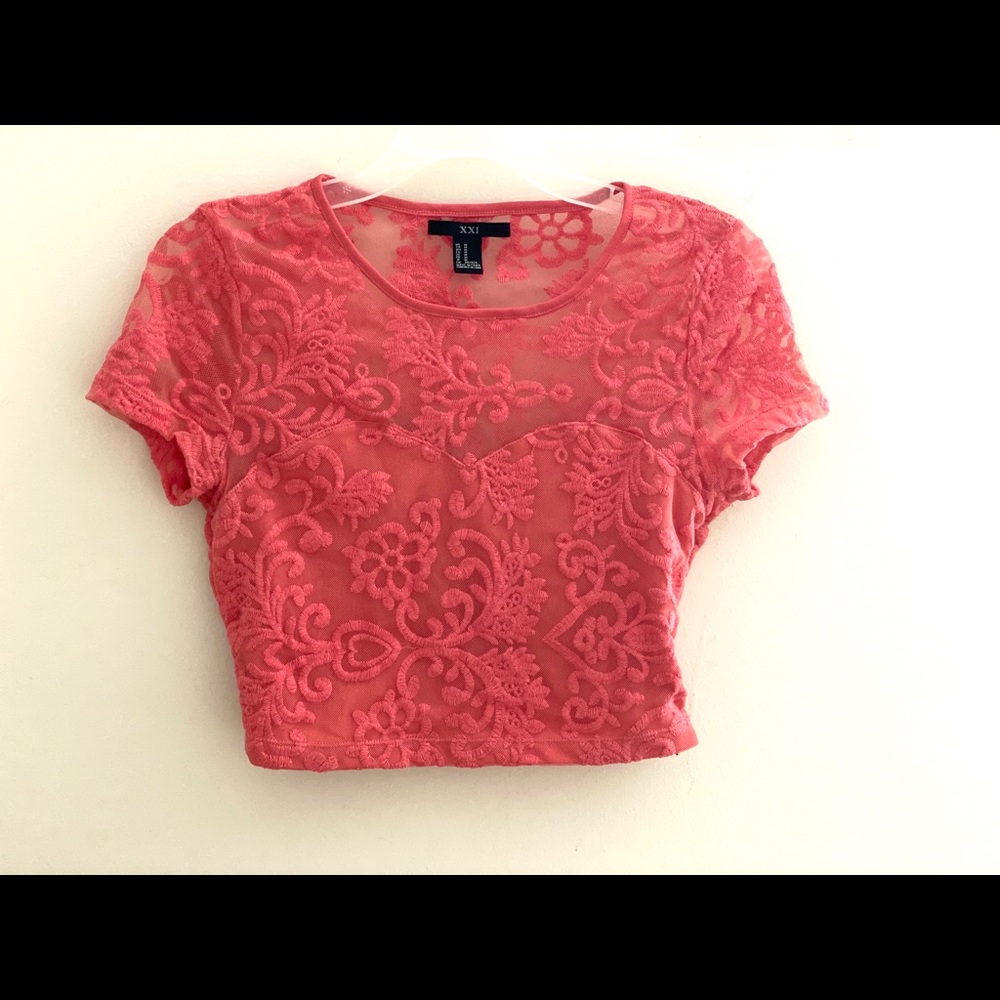 Forever 21 Coral lace crop top
